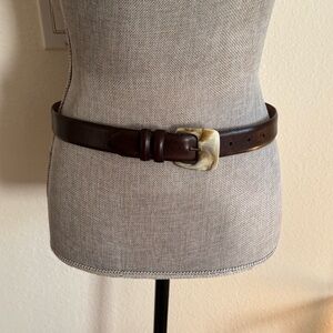 WCM Brown leather belt with white tortoise buckle